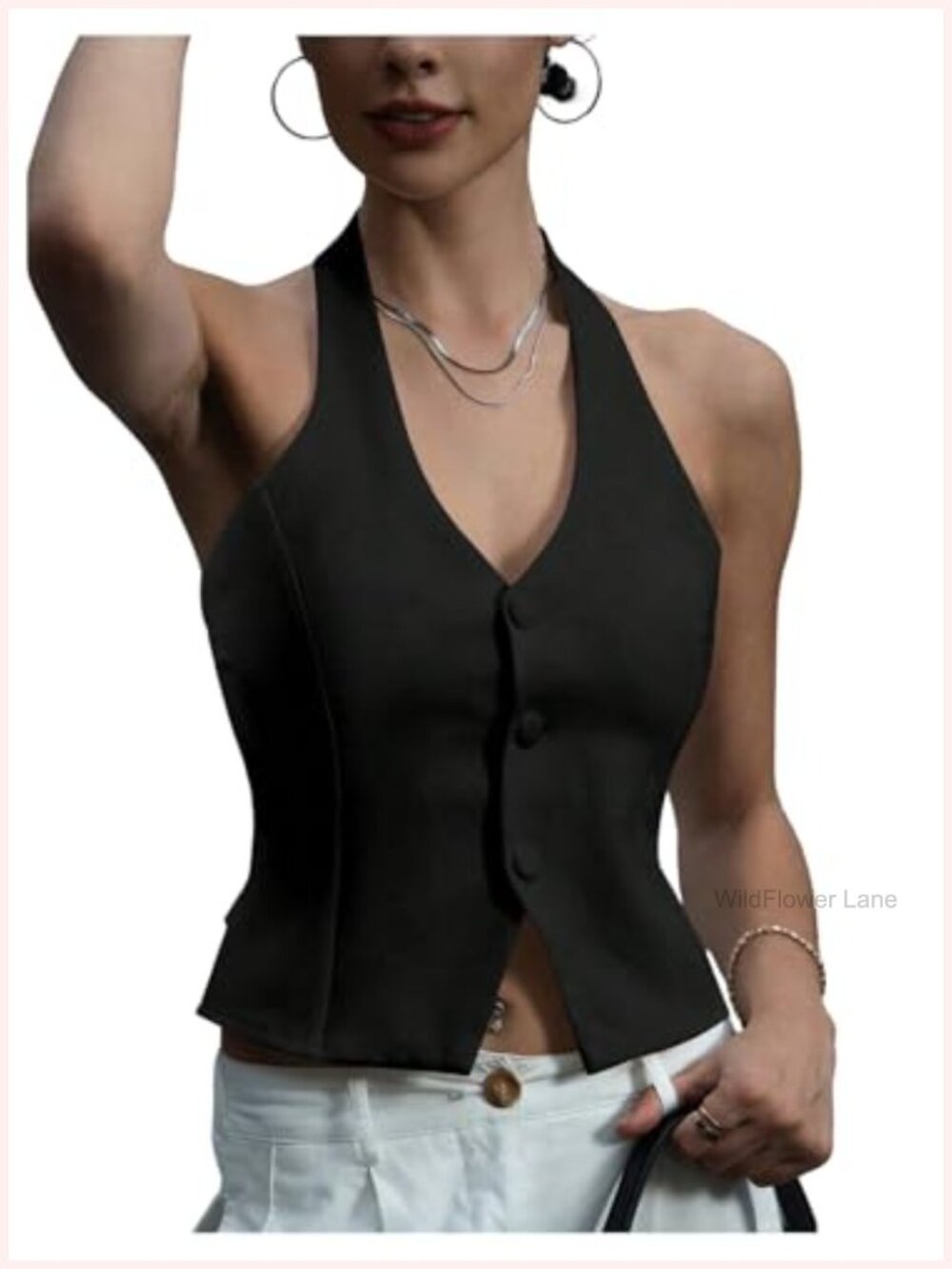 Button Down Halter Vest Sleeveless Slim Fit Tank Top